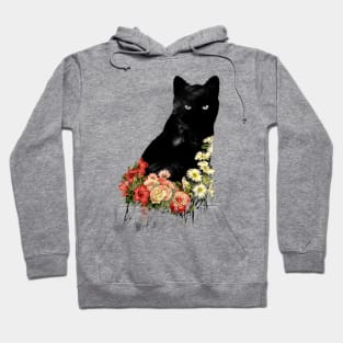 Black Cat Vintage Flower Good Luck by Tobe Fonseca Hoodie